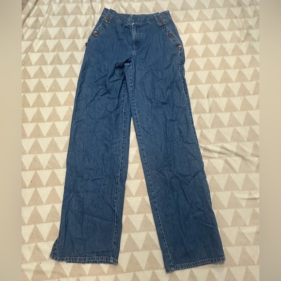 Tanya Taylor wide leg jeans slit hem button detail - Picture 2 of 5